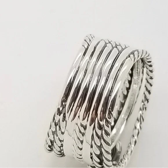 David Yurman Double X Crossover Ring in Sterling Silver with Pavé Diamonds-new! - Picture 4 of 7